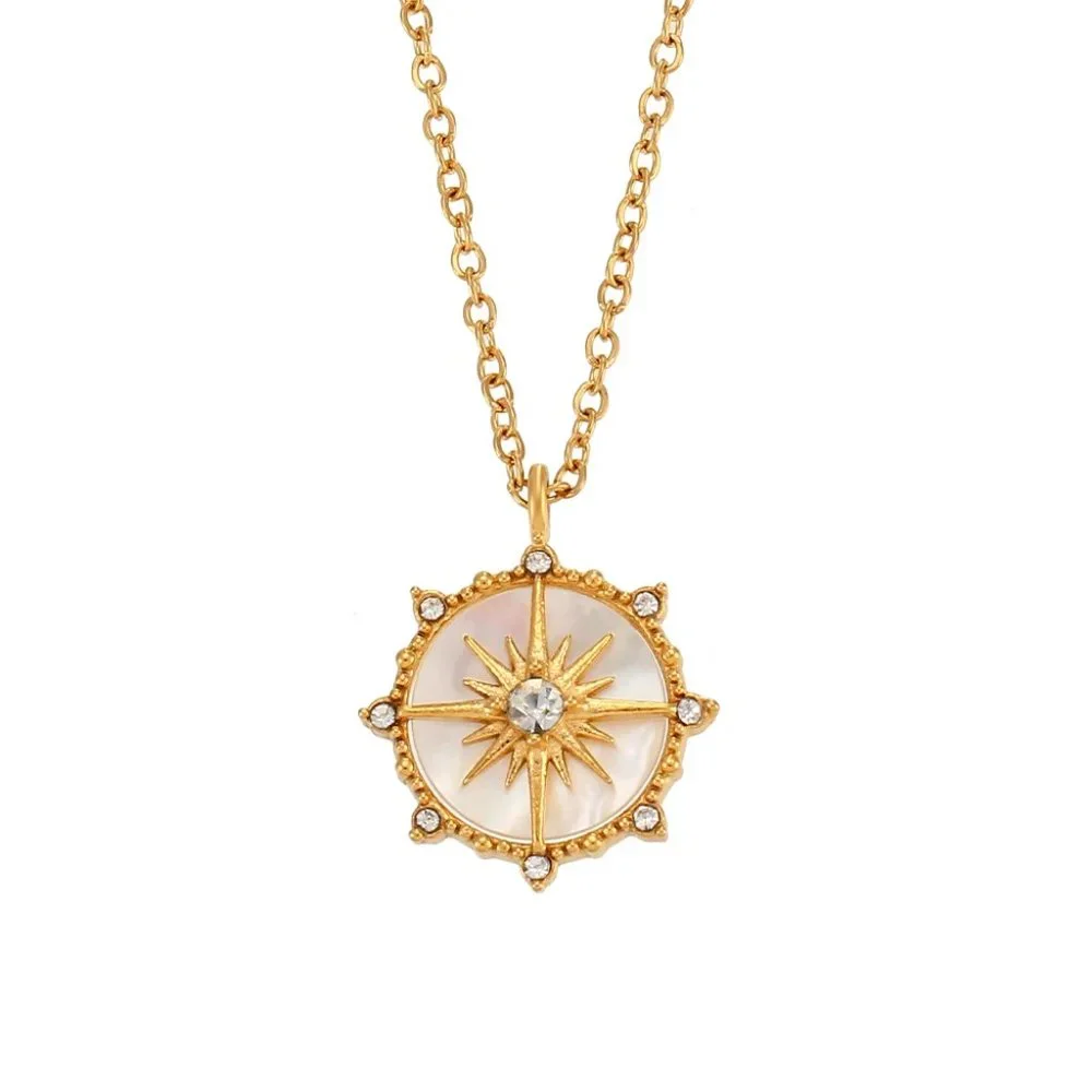 8-Point North Star Pendant Necklace with 18K Gold Plating and Natural Shell - Picture 6 of 8